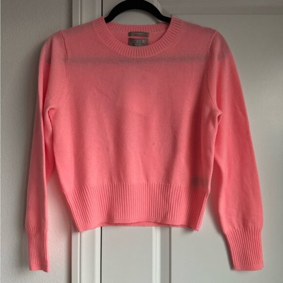 NWT J Crew Cropped Cashmere Crewneck Sweater in Brilliant Peony Small - Picture 5 of 8